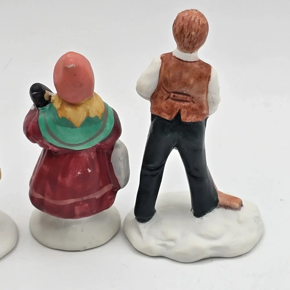 Vtg Christmas Village Figures Lot Ceramic Miniature Victorian People Gas Station